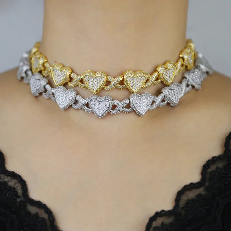 Cuban Chain Necklace Heart Pendant