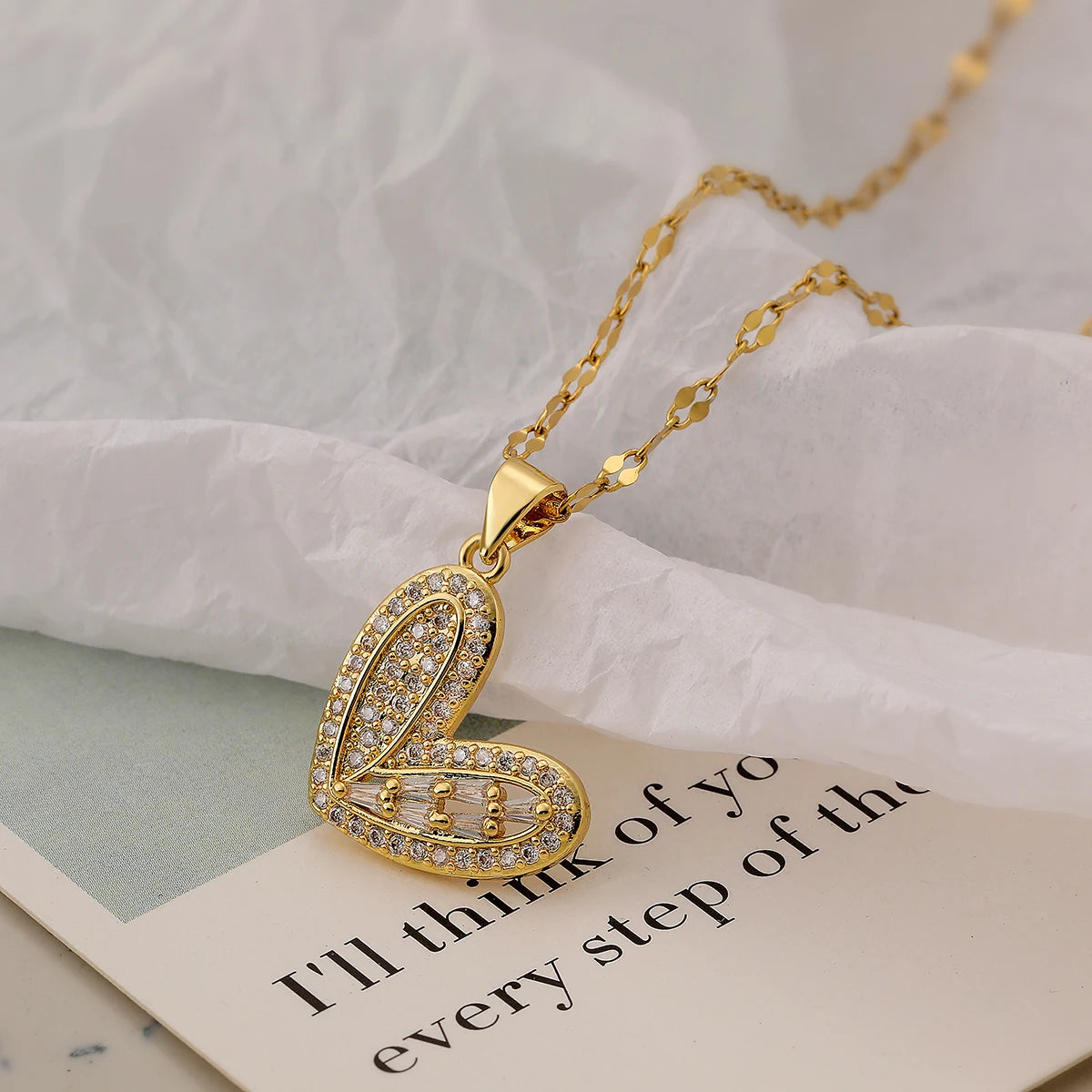 Mafisar Non-Fading Gold Color 316L Stainless Steel Party Jewelry Shiny AAA CZ Zircon Heart Pendants Necklaces For Women