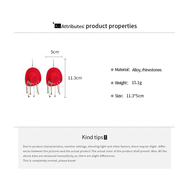 Creative Cowboy Hat Drop Dangle Earrings For Women Girls Shiny Rhinestone Tassel Earrrings Funny Western Cowgirl Ear Jewelry