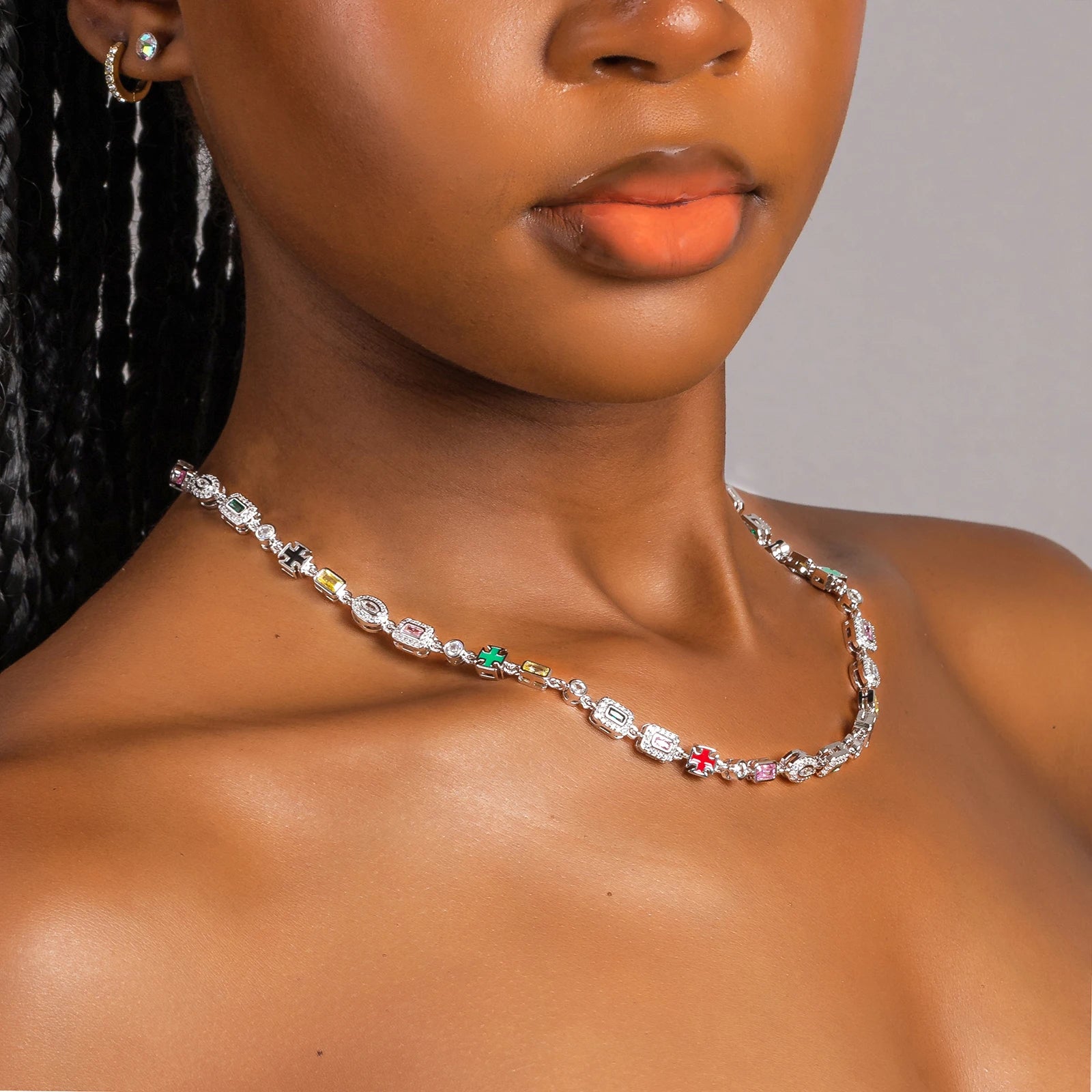 Colorful Cross and Gemstone Necklace