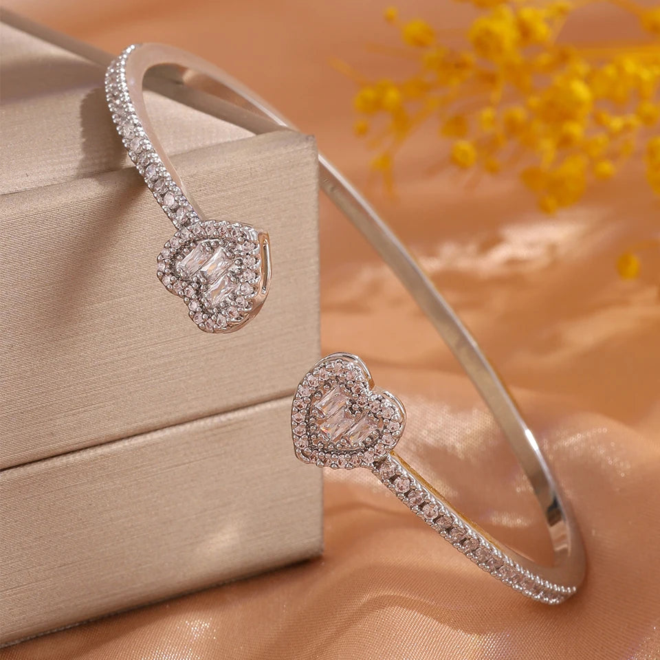 3/1pc Shiny Heart-shaped Zirconia Stackable Bracelet for Women Exquisite Wedding Party Jewelry Gifts