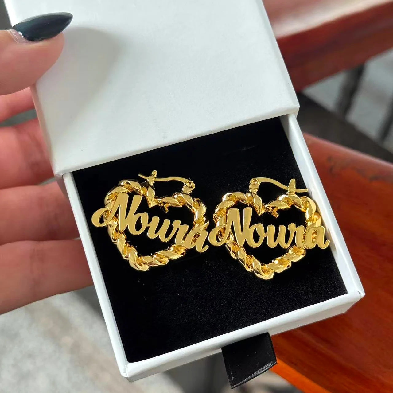 Custom Name Twist Hoop Earrings Heart Personalised Nameplate Stainless Steel Jewelry