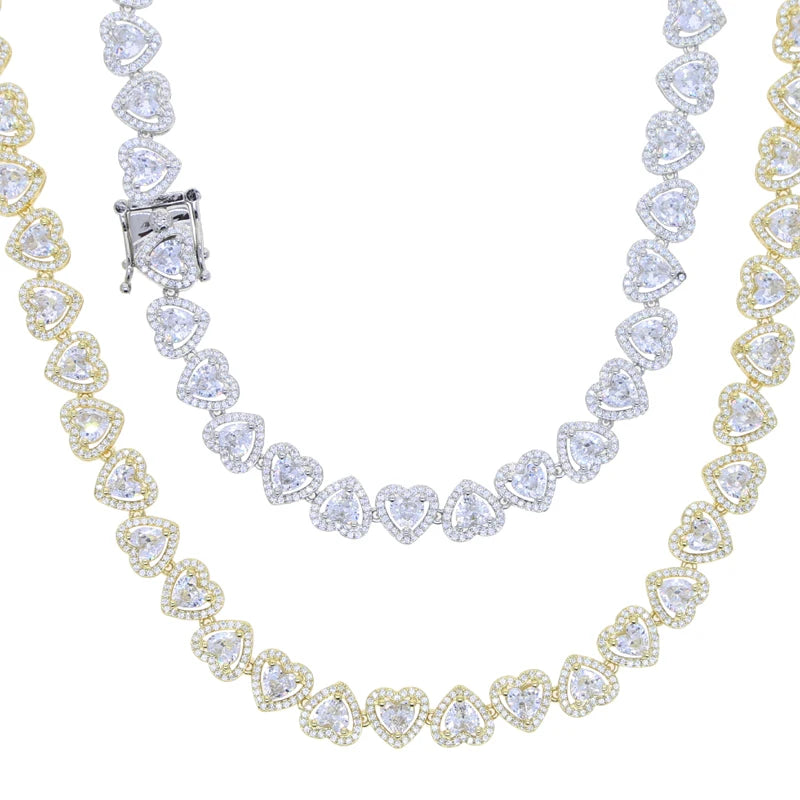 Heart Cluster Tennis Chain Choker Necklace