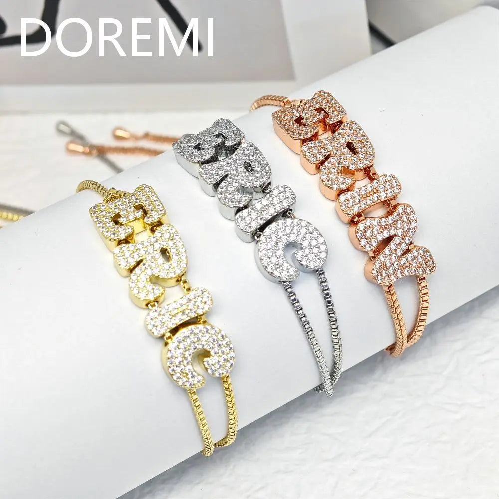 Name Customized Letter Doubel Chain Mesh Dainty Sliding Slider Letter Personalize Name Bracelets