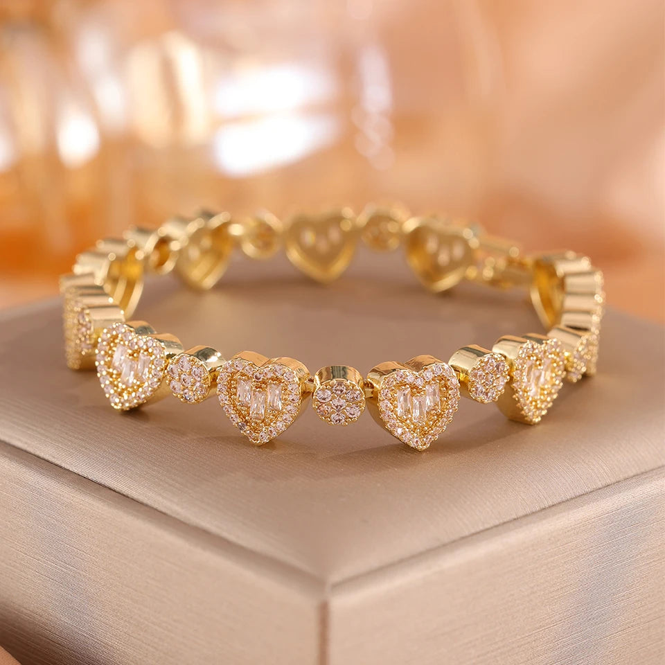 3/1pc Shiny Heart-shaped Zirconia Stackable Bracelet for Women Exquisite Wedding Party Jewelry Gifts