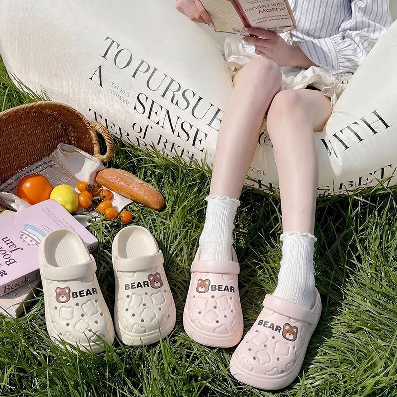 Women's Fashion Home Slippers Summer Thick Sole Soft EVA Garden Shoes for Women Hollow Out Non Slip Closed Toe Beach Sandals