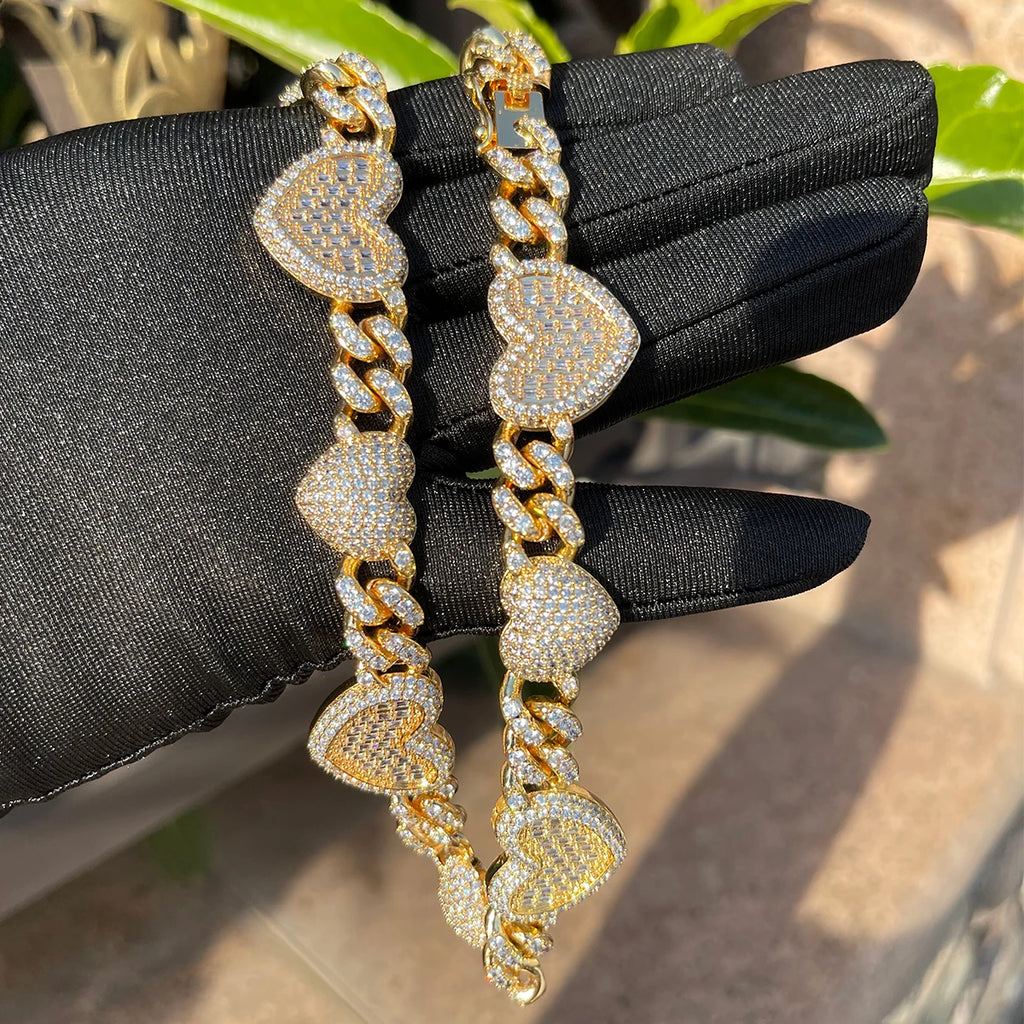 Bubble Baguette Heart Cuban Link Chain