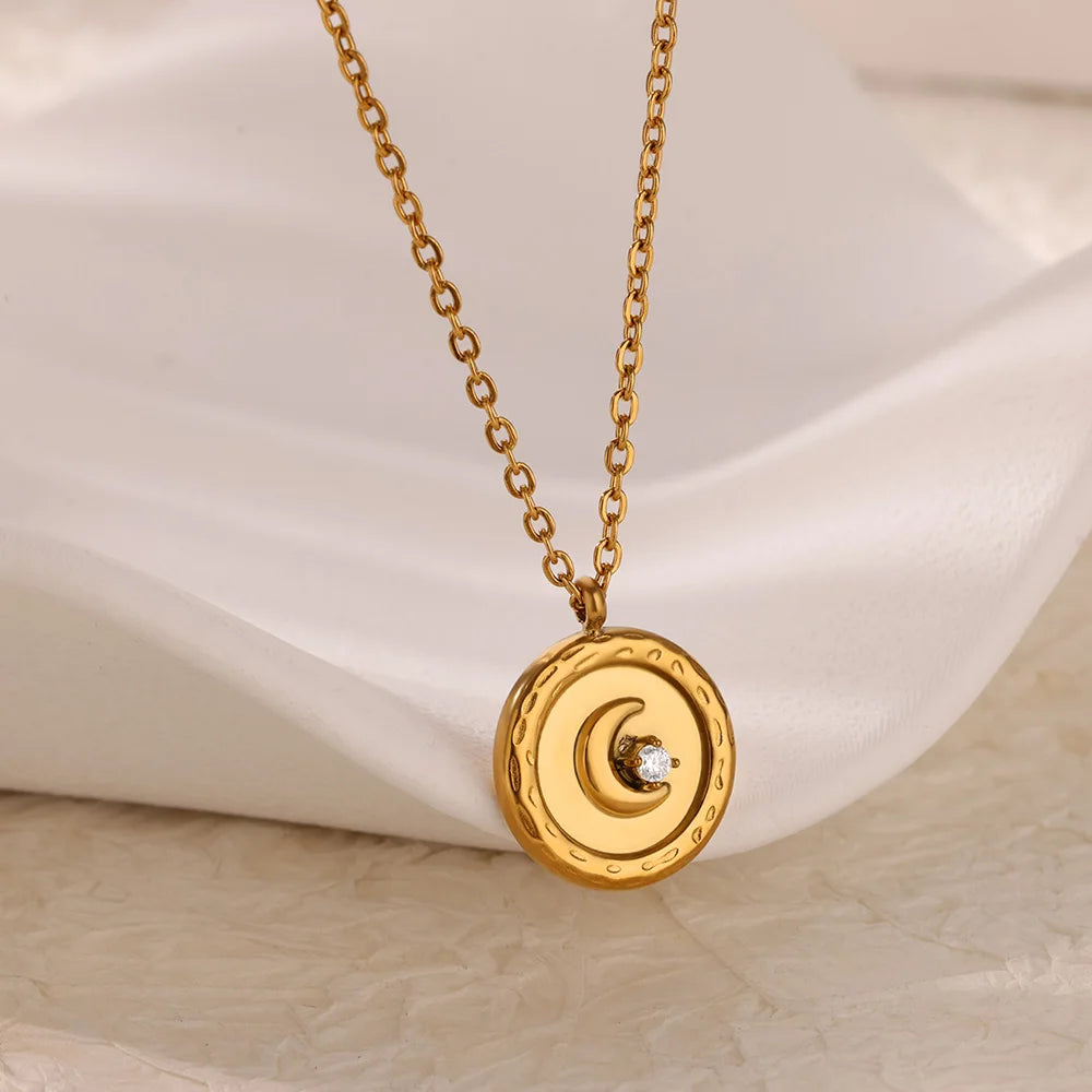 Punk Gold Color Heart Pendant Necklace for Women Stainless Steel OT Buckle Beaded Neck Chain Choker Y2k Jewelry Accessories