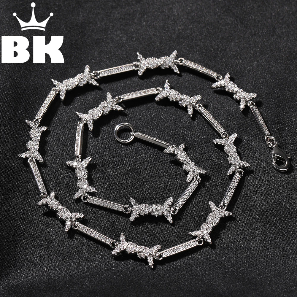 Thin Iced Barbed Wire  Link Chain Choker