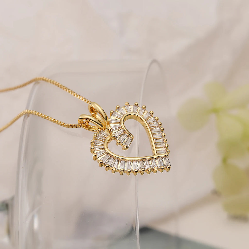 Mafisar Non-Fading Gold Color 316L Stainless Steel Party Jewelry Shiny AAA CZ Zircon Heart Pendants Necklaces For Women