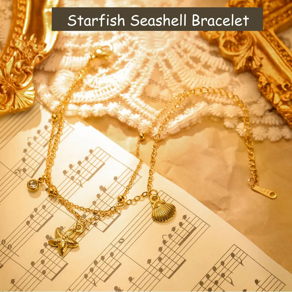Cazador Starfish Seashell Charms Women's Bracelet Stainless Steel Summer Beach Jewelry Hand Bracelet Gift Trend 2025 Wholesale