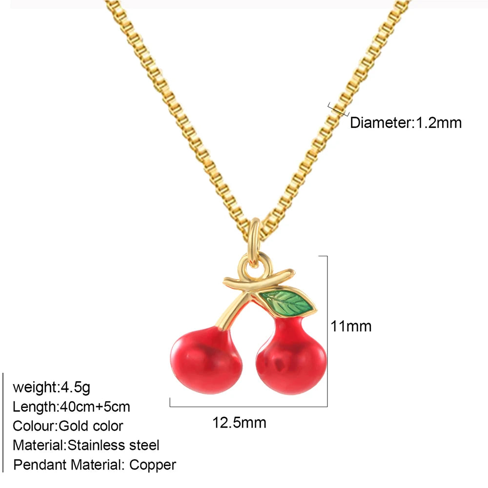Bohemian Necklace For Women Enamel Fruit Gold Color Cherry Butterfly Pendant For Summer Beach High Quality Jewelry
