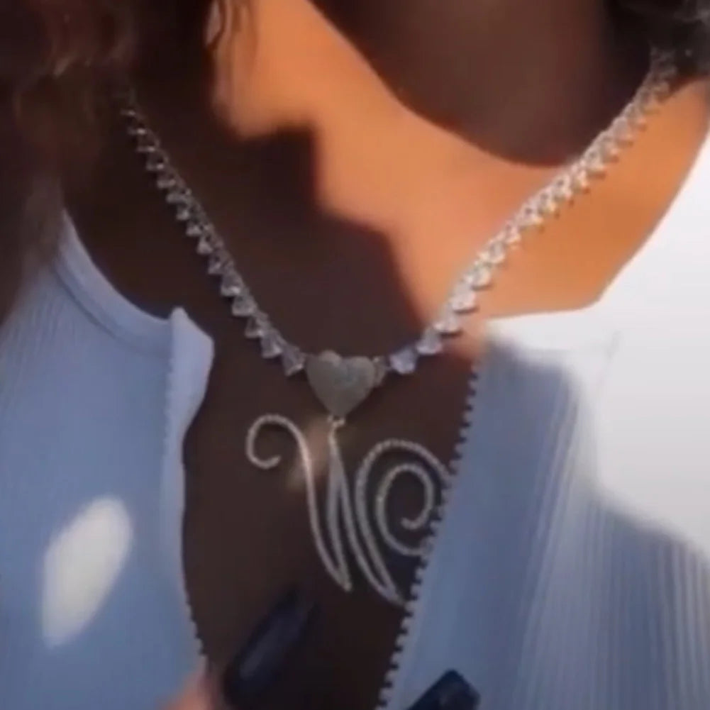 Iced Out Heart Cursive Letters Pendant Necklace