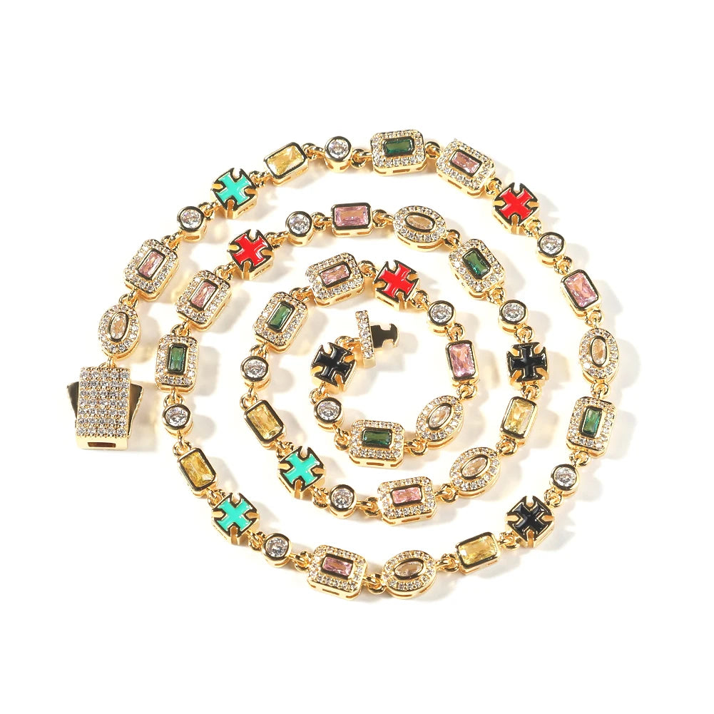 Colorful Cross and Gemstone Necklace