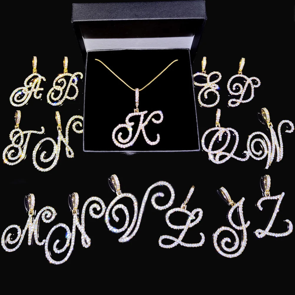 Initial Cursive Letters Pendant Necklace