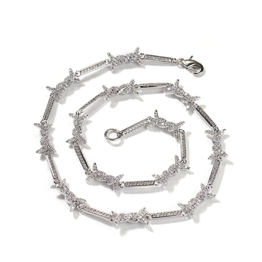 Thin Iced Barbed Wire  Link Chain Choker