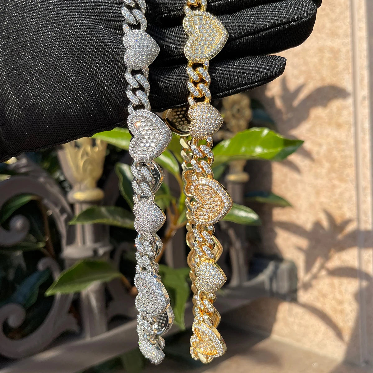 Bubble Baguette Heart Cuban Link Chain