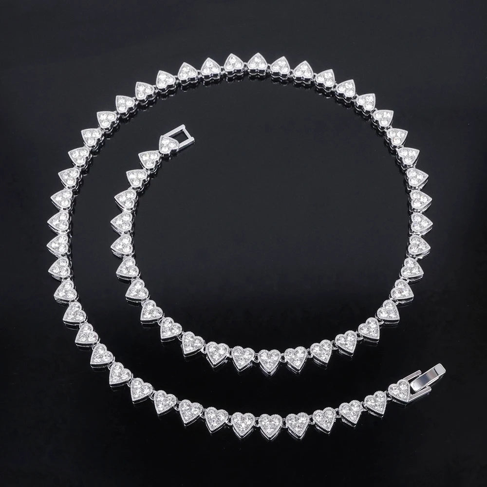 Heart Cluster Tennis Chain Choker Necklace