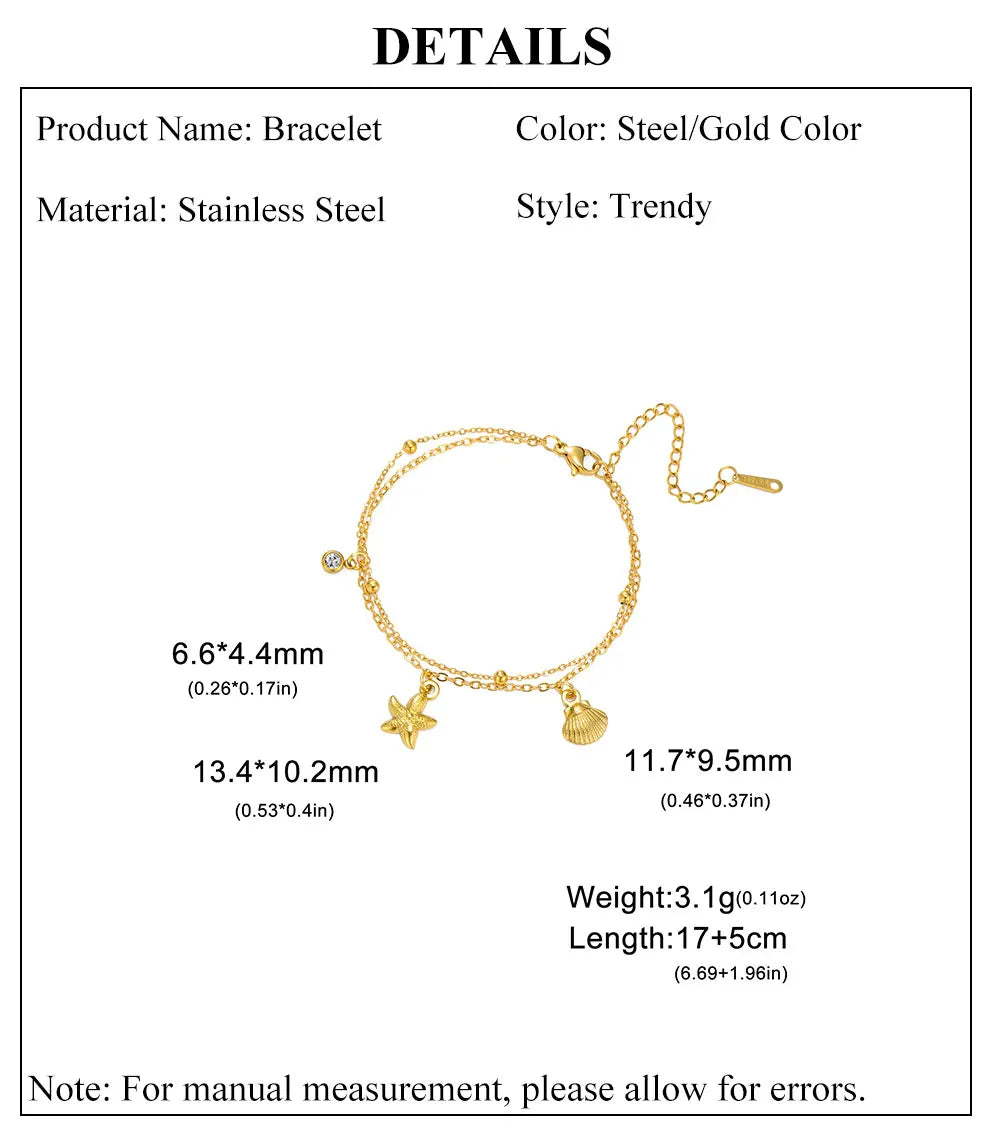 Cazador Starfish Seashell Charms Women's Bracelet Stainless Steel Summer Beach Jewelry Hand Bracelet Gift Trend 2025 Wholesale