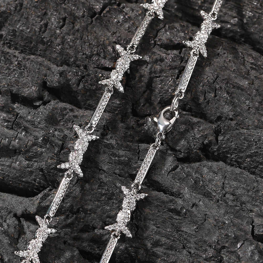 Thin Iced Barbed Wire  Link Chain Choker