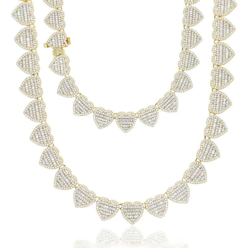 Iced Out Bling Fashion Women Jewelry Micro Pave Round Rectangle Cubic Zirconia 5A CZ Heart Cluster Choker Necklace