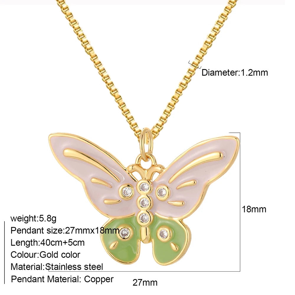 Bohemian Necklace For Women Enamel Fruit Gold Color Cherry Butterfly Pendant For Summer Beach High Quality Jewelry