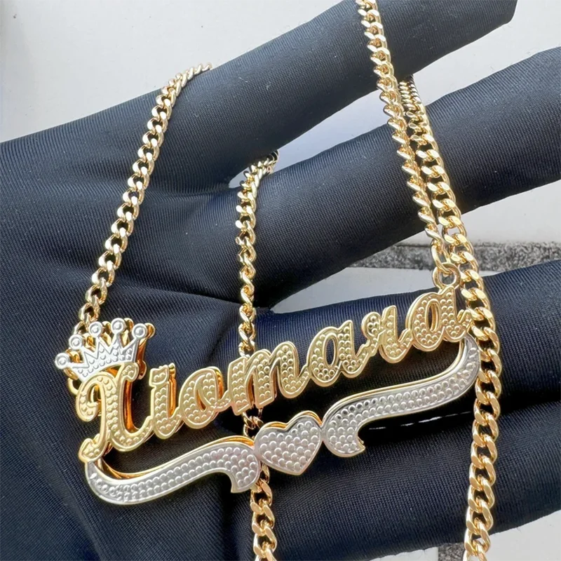 2025 Customized Name 3D Nameplate Necklace Personalized Letter Double layer Nameplate Jewelry Mother's Day Jewelry Gifts