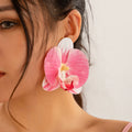 Salircon Exaggerated Big Flower Earrings for Women Trend Pink Butterfly Orchid Drop Earrings Ladies Party Dinner Jewelry