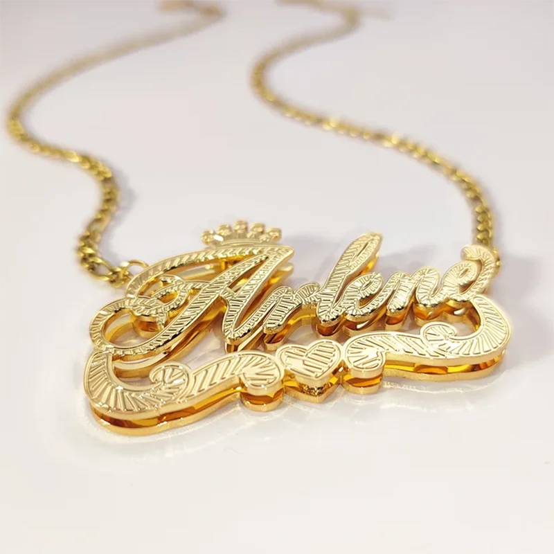 2025 Customized Name 3D Nameplate Necklace Personalized Letter Double layer Nameplate Jewelry Mother's Day Jewelry Gifts