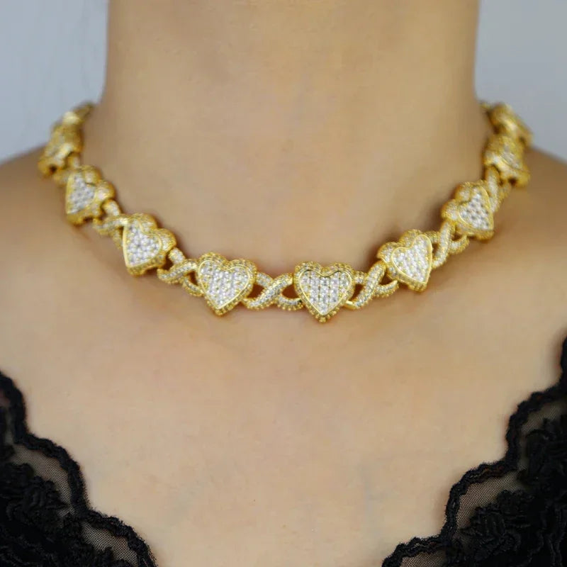 Cuban Chain Necklace Heart Pendant