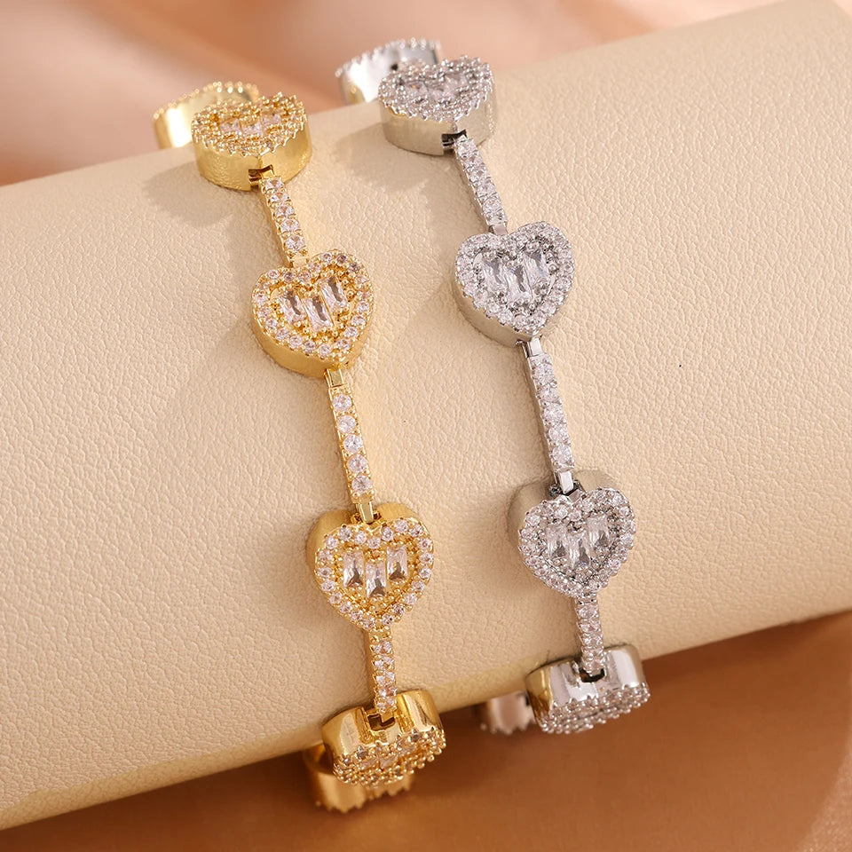 3/1pc gold Heart Bracelet Set Luxurious Sparkling Unisex Stackable Jewelry