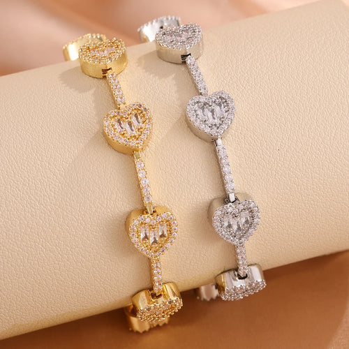 3/1pc gold Heart Bracelet Set Luxurious Sparkling Unisex Stackable Jewelry