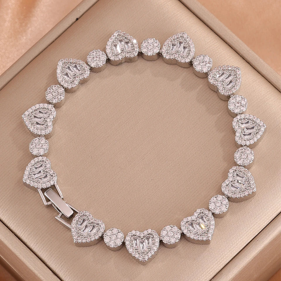 3/1pc gold Heart Bracelet Set Luxurious Sparkling Unisex Stackable Jewelry