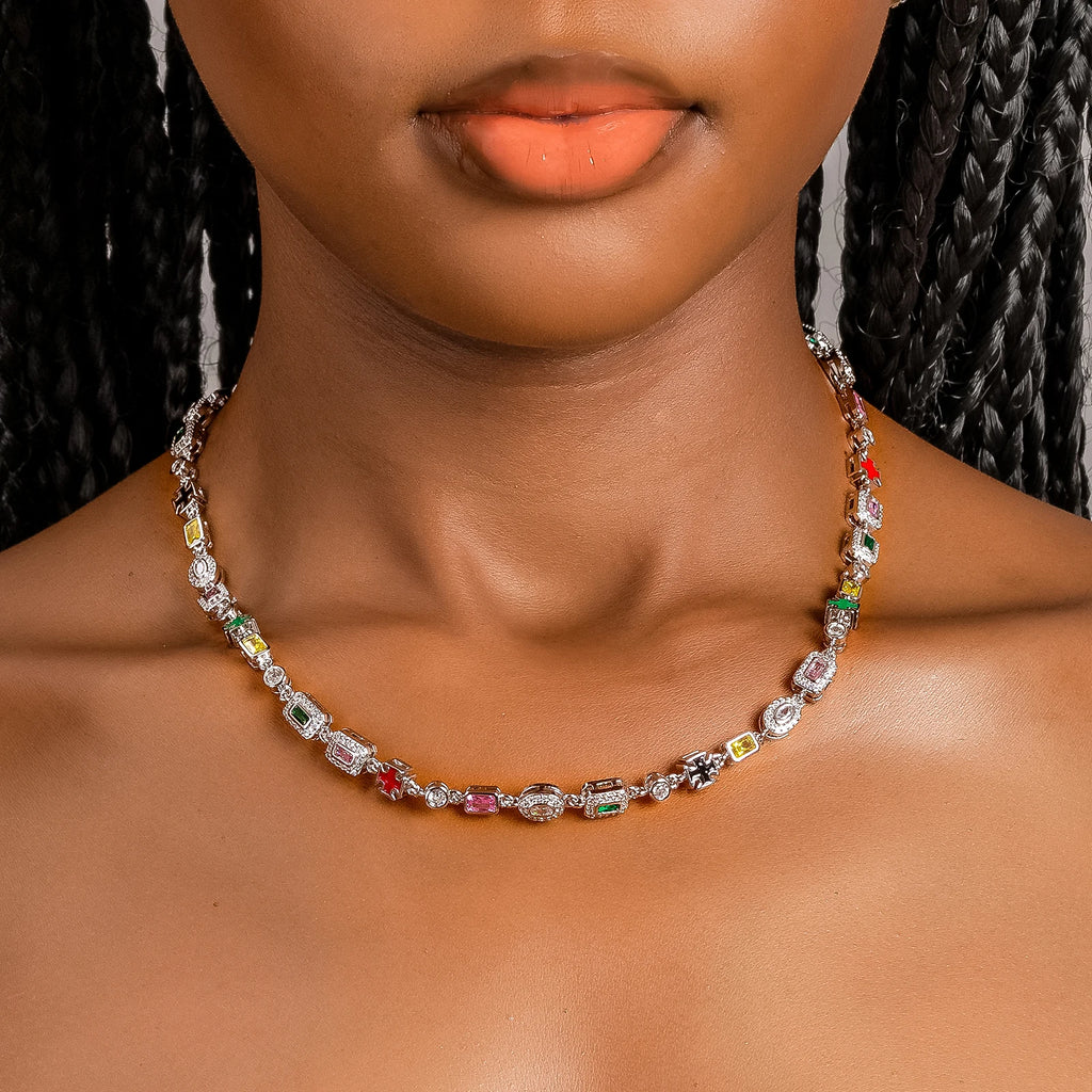 Colorful Cross and Gemstone Necklace