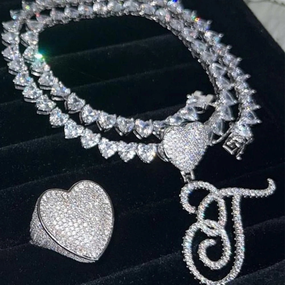Iced Out Heart Cursive Letters Pendant Necklace