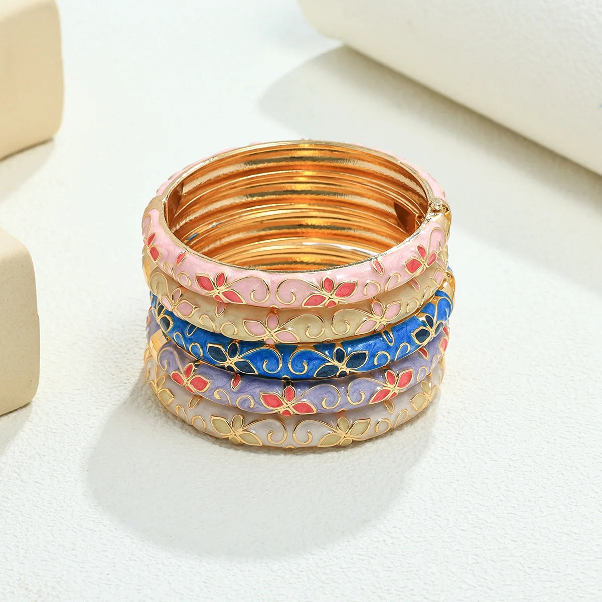 New Enamel Floral Bangle Bracelets Women's Colorful Dripping Oil Open Design Vintage Style Bracelets Daily Wear Jewelry Gifting