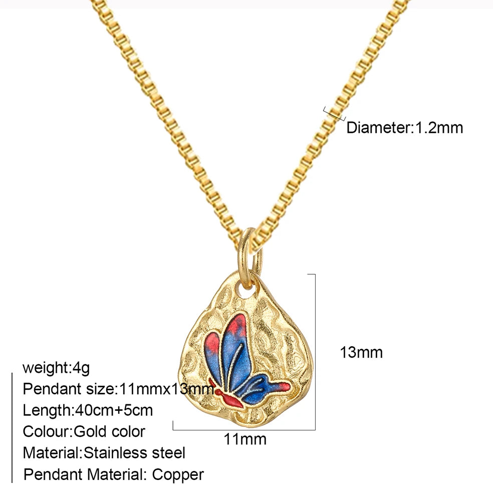 Bohemian Necklace For Women Enamel Fruit Gold Color Cherry Butterfly Pendant For Summer Beach High Quality Jewelry