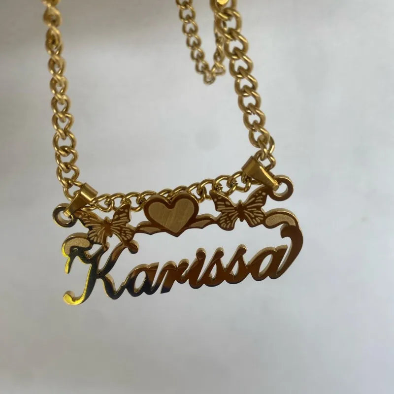 Custom TBird  Name Pendant Gold Nameplate Necklace