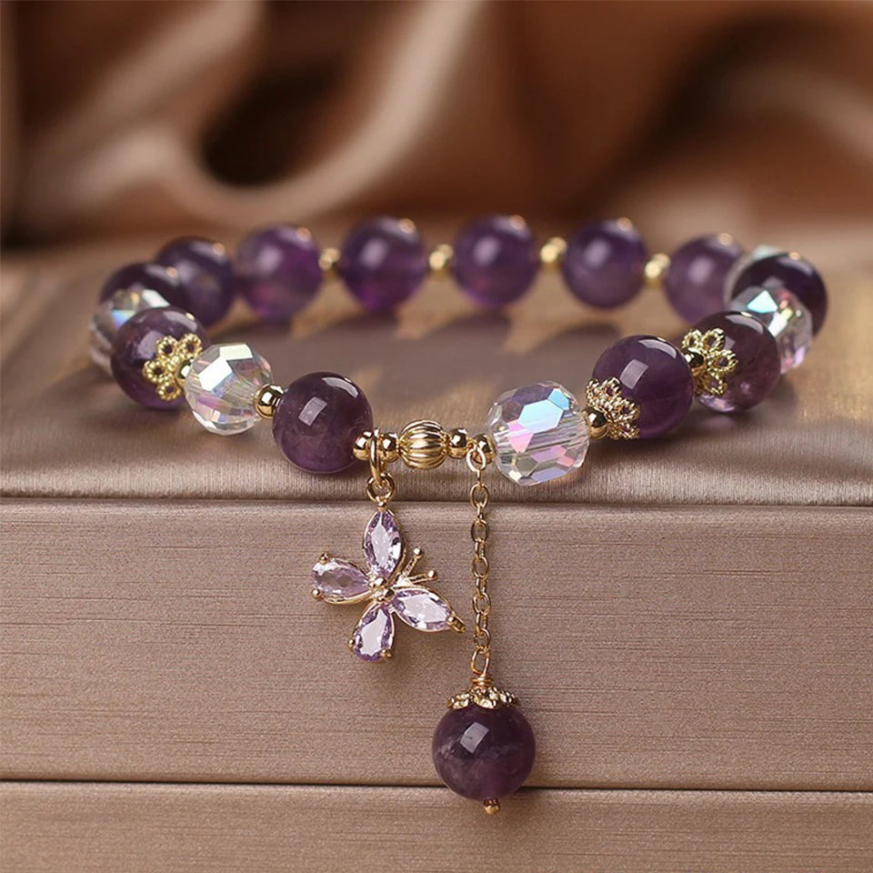 Exquisite Purple Crystal Bead Charm Bracelet