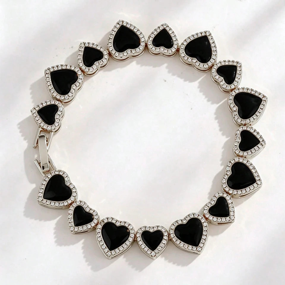 3/1pcs Black Heart Round CZ Tennis Bracelets Set for Women Men Shiny Stackable Jewelry