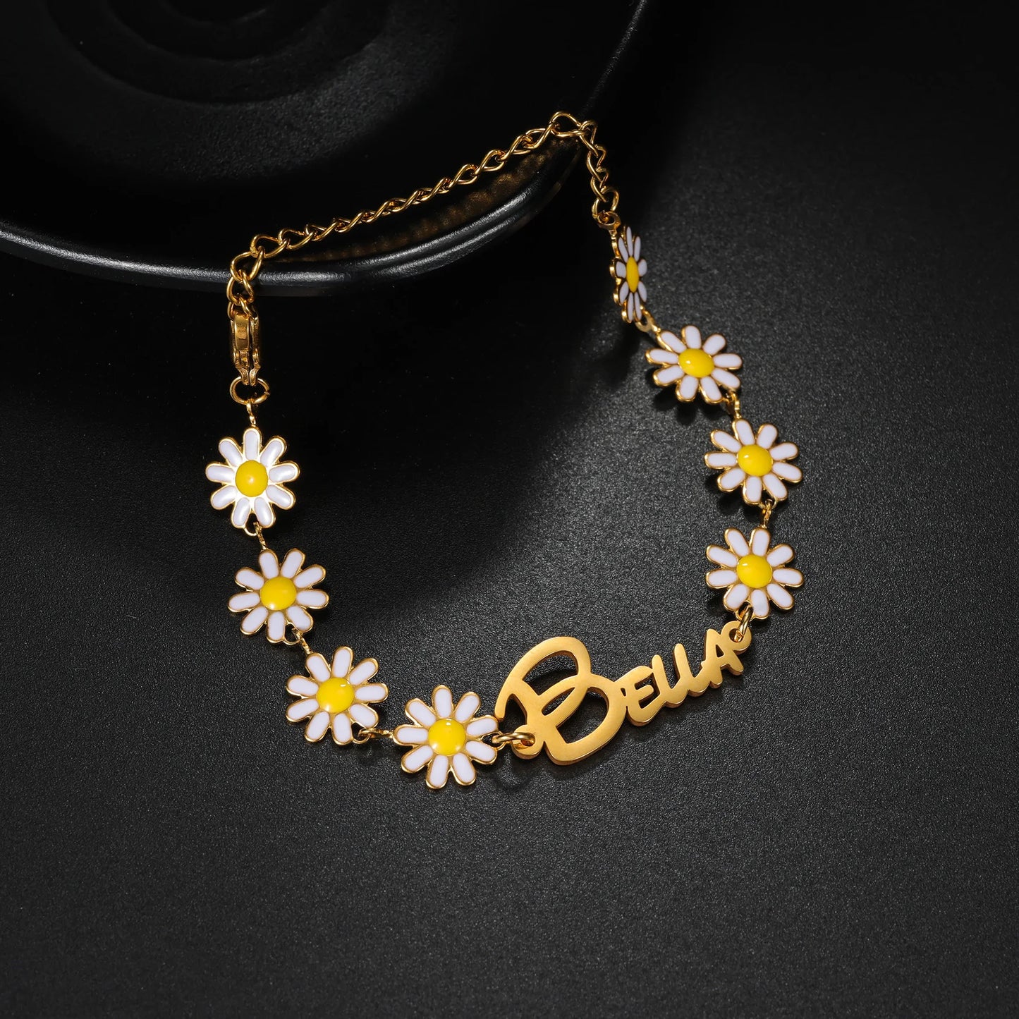 Custom Name Bracelets for Kids Baby Women Stainless Steel Personalized Flower Bead Chain Children Bracelet Birthday Jewelry Gift