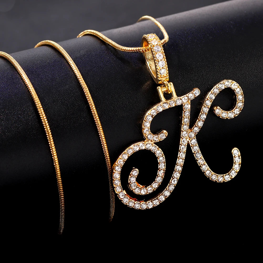 Initial Cursive Letters Pendant Necklace