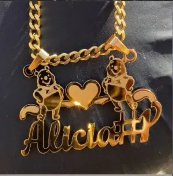 Custom TBird  Name Pendant Gold Nameplate Necklace