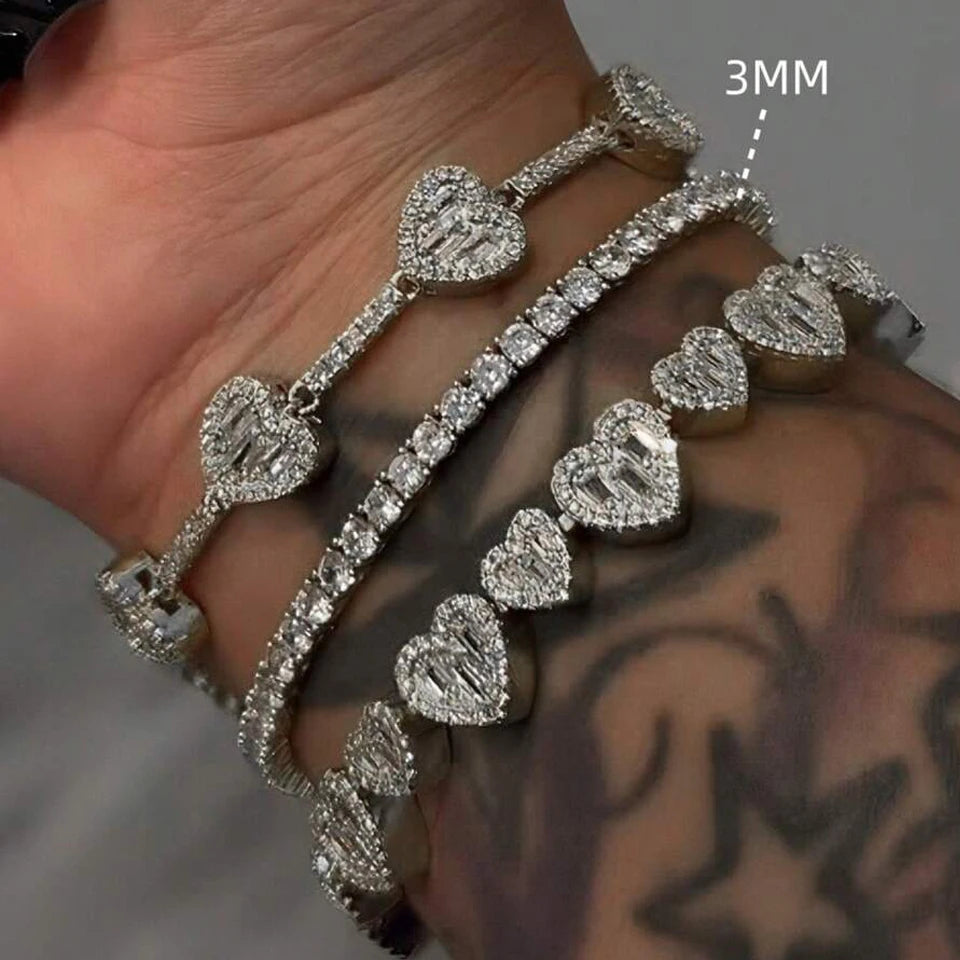 3/1pc gold Heart Bracelet Set Luxurious Sparkling Unisex Stackable Jewelry