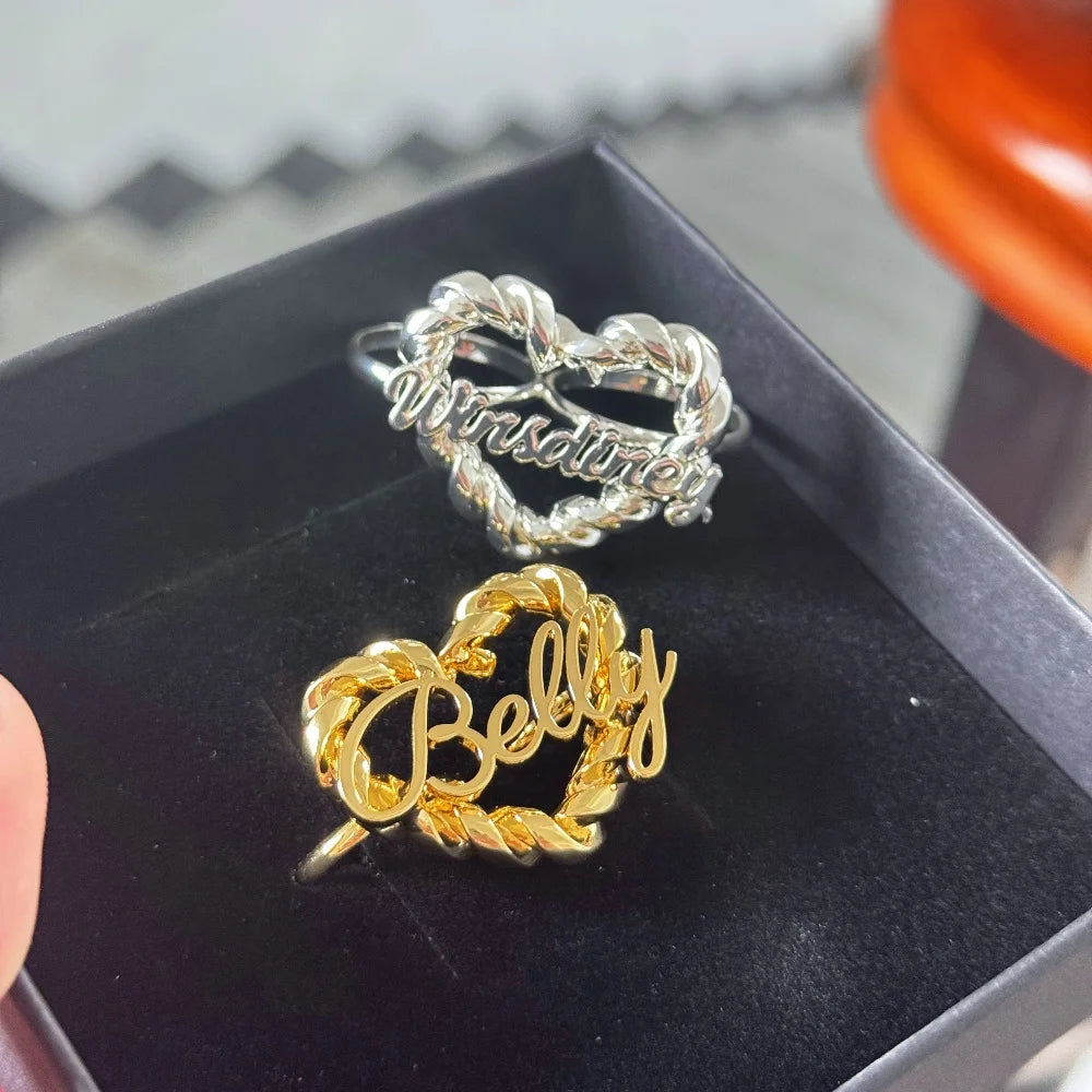 Custom Twist Heart Name Ring Persanalize