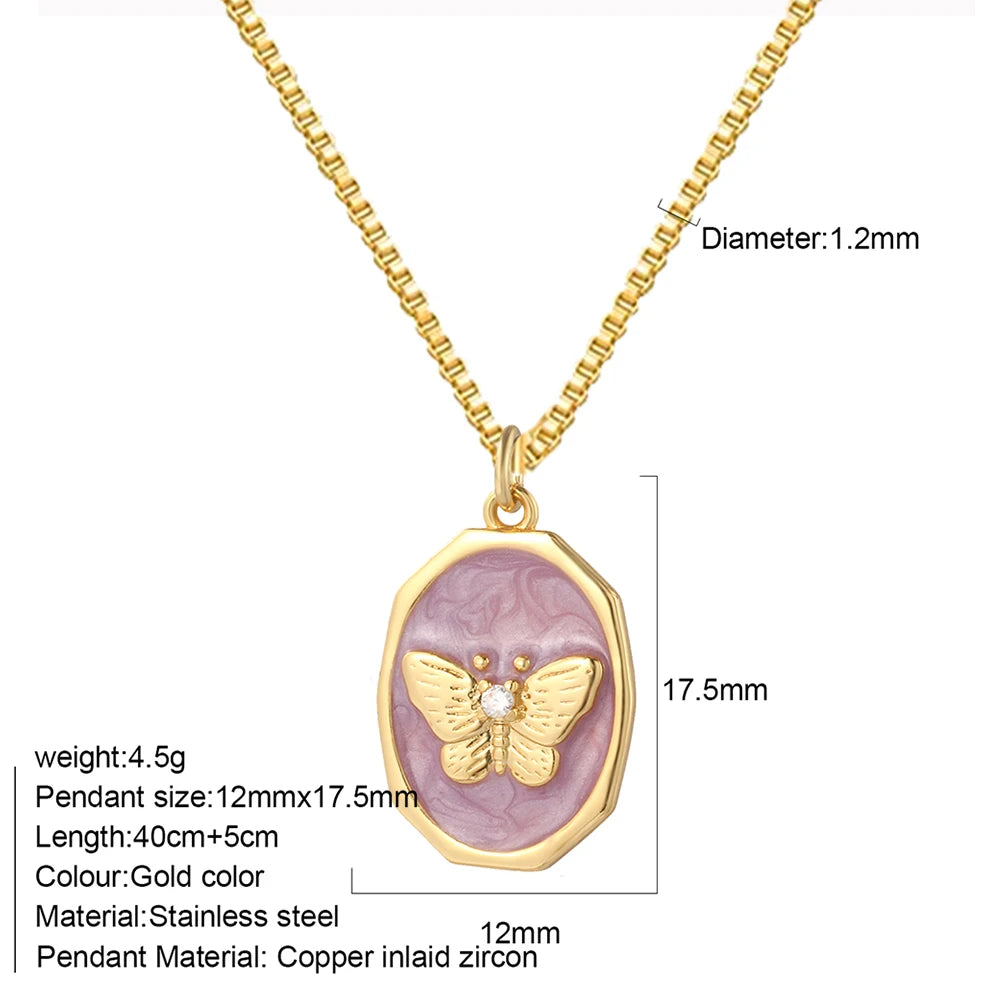 Bohemian Necklace For Women Enamel Fruit Gold Color Cherry Butterfly Pendant For Summer Beach High Quality Jewelry