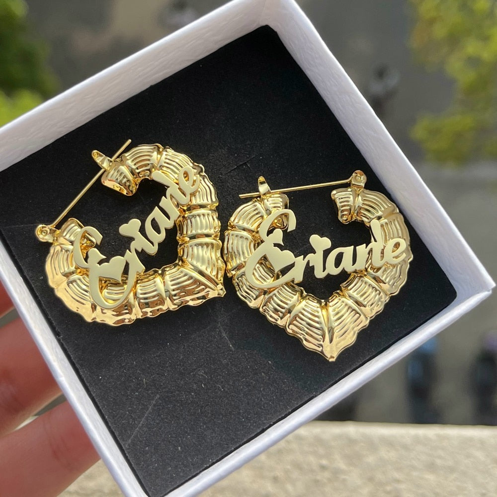 Glaceelaine Custom mini heart Earrings Personalized with your name
