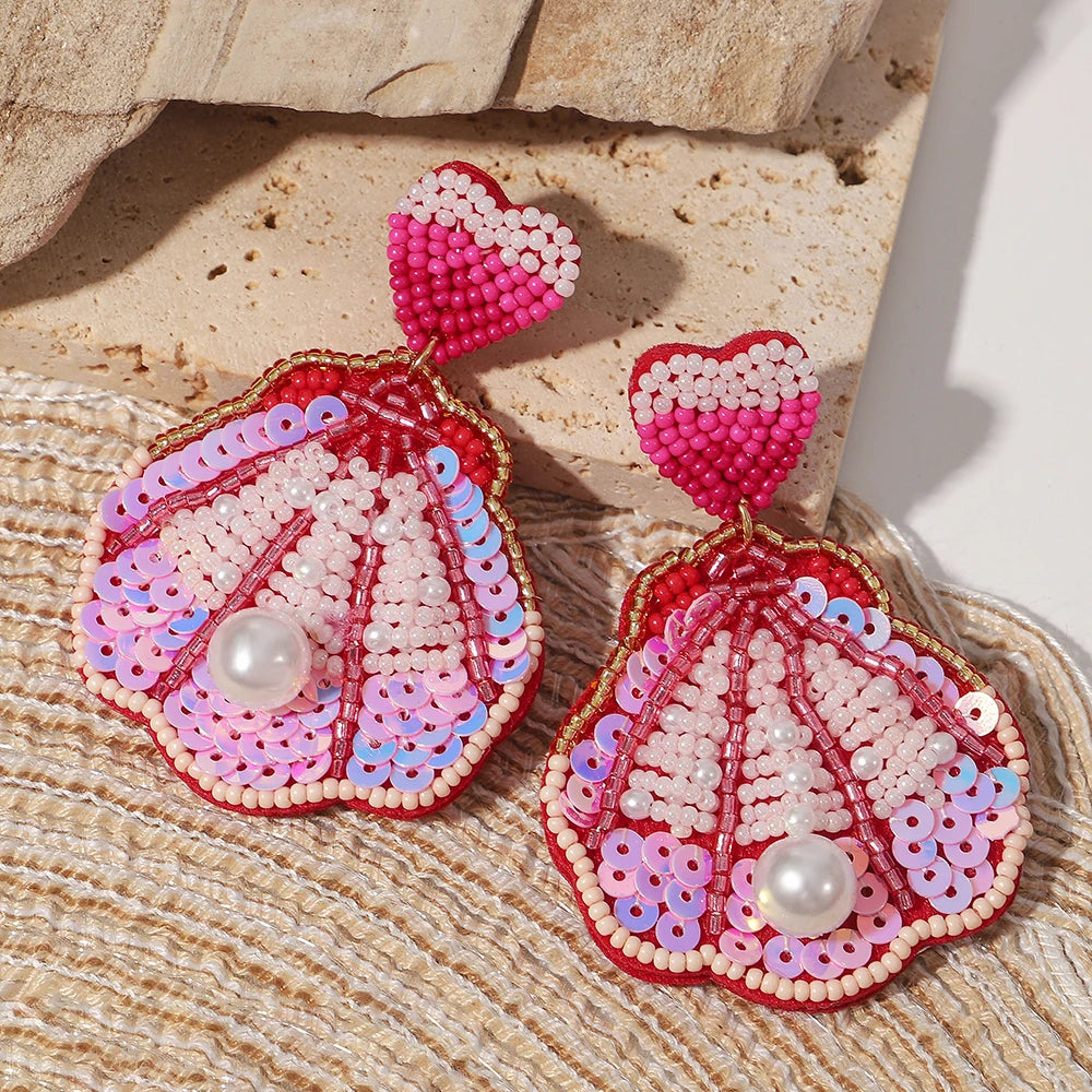 AENSOA Bohemian Starfish Lobster Conch Seed Bead Drop Earrings for Women Handmade Ocean Animal Earrings Summer Beach Jewelry