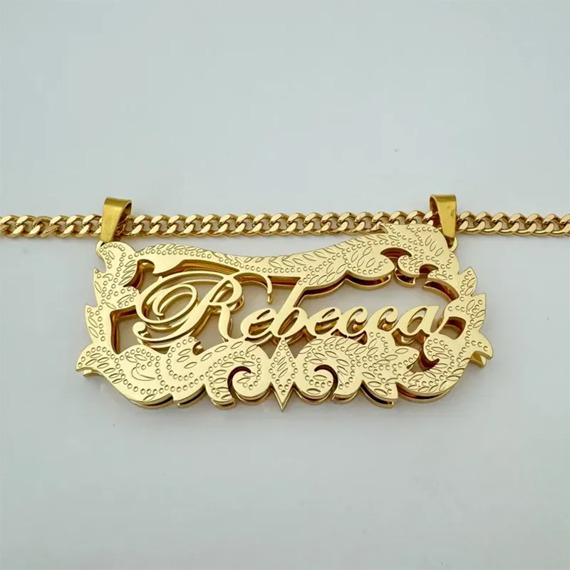 2025 Customized Name 3D Nameplate Necklace Personalized Letter Double layer Nameplate Jewelry Mother's Day Jewelry Gifts