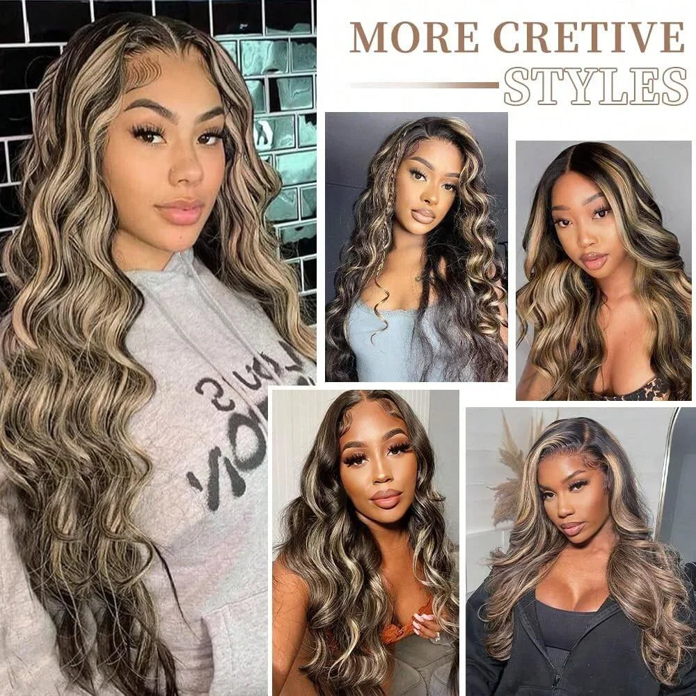13x6 Balayage Highlight Ombre Body Wave Lace Front Wig